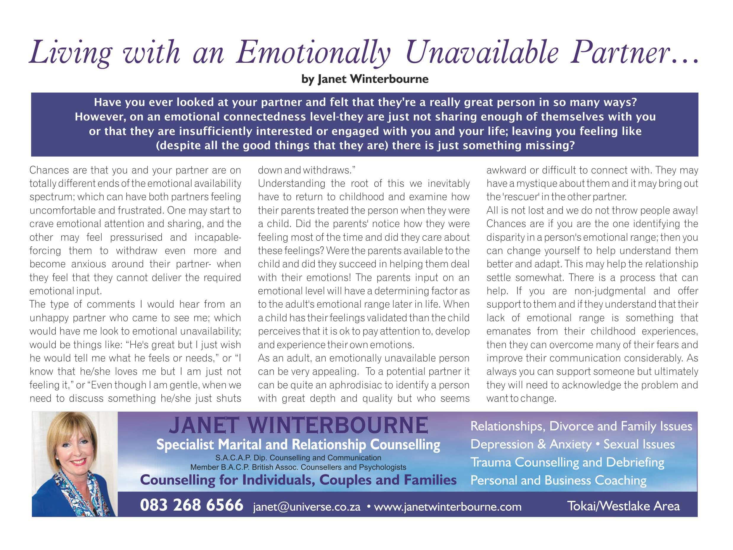 Living with an emotionally unavailable partner | Psychologist Cape Town Living with an emotionally unavailable partner | Psychologist Cape Town